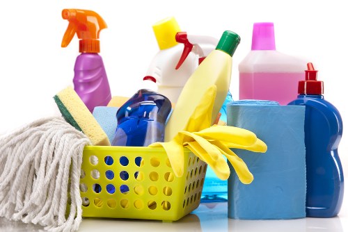 Evening office cleaning service in a central London workspace