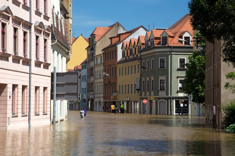 A view of the river in Paddington with water level rising close to the lamp post in the foreground, partially submerged by floodwater. The scene includes a bridge, a mix of modern and traditional buildings, and a church with a tall spire in the background under a cloudy sky. The water appears dark and murky, indicating flooding current. This image highlights the impact of flooding on urban areas, relevant to emergency flood management and surface cleaning considerations. Carpet Cleaners Paddington offers professional deep cleaning and sanitisation services to restore residential and commercial spaces affected by flood damage, ensuring hygiene and surface integrity.